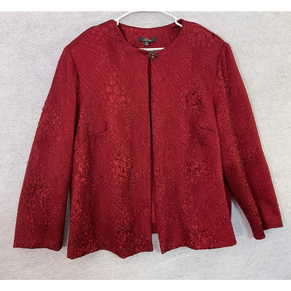 Collections Red Jacquard Jacket Tank Set 18W Plus Rhinestone Button Lined
